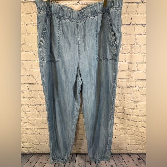 Talbots Tencel Blue Chambray Weekend Wash Casual Soft Comfy Joggers Size L - Picture 1 of 16